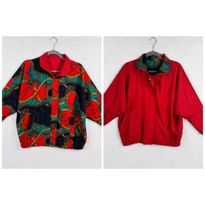 GDT Too Reversible Bomber Jacket Womens OS Red Multi‎ Chain Print Vintage 80s